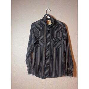 Wrangler Western Fashion Snap Shirts Men's Long Sleeve Striped Black Gray